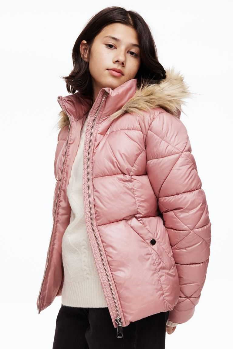 H&M Hooded Puffer Jackets Kids\' Outerwear Dusty Pink | QRCWHNZ-04