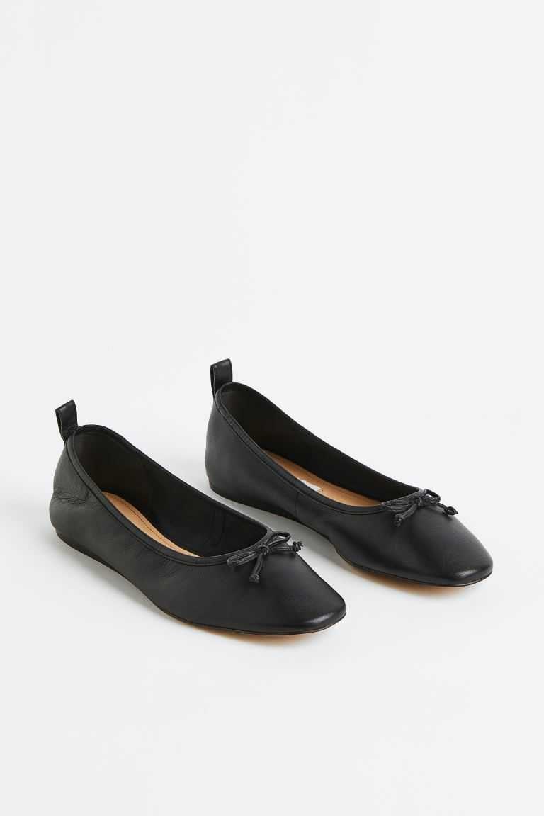 H&M Leather Women's Ballet Flats Black | ZHDCUSO-71
