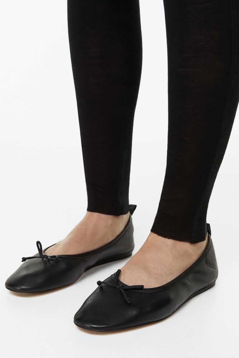 H&M Leather Women\'s Ballet Flats Black | ZHDCUSO-71