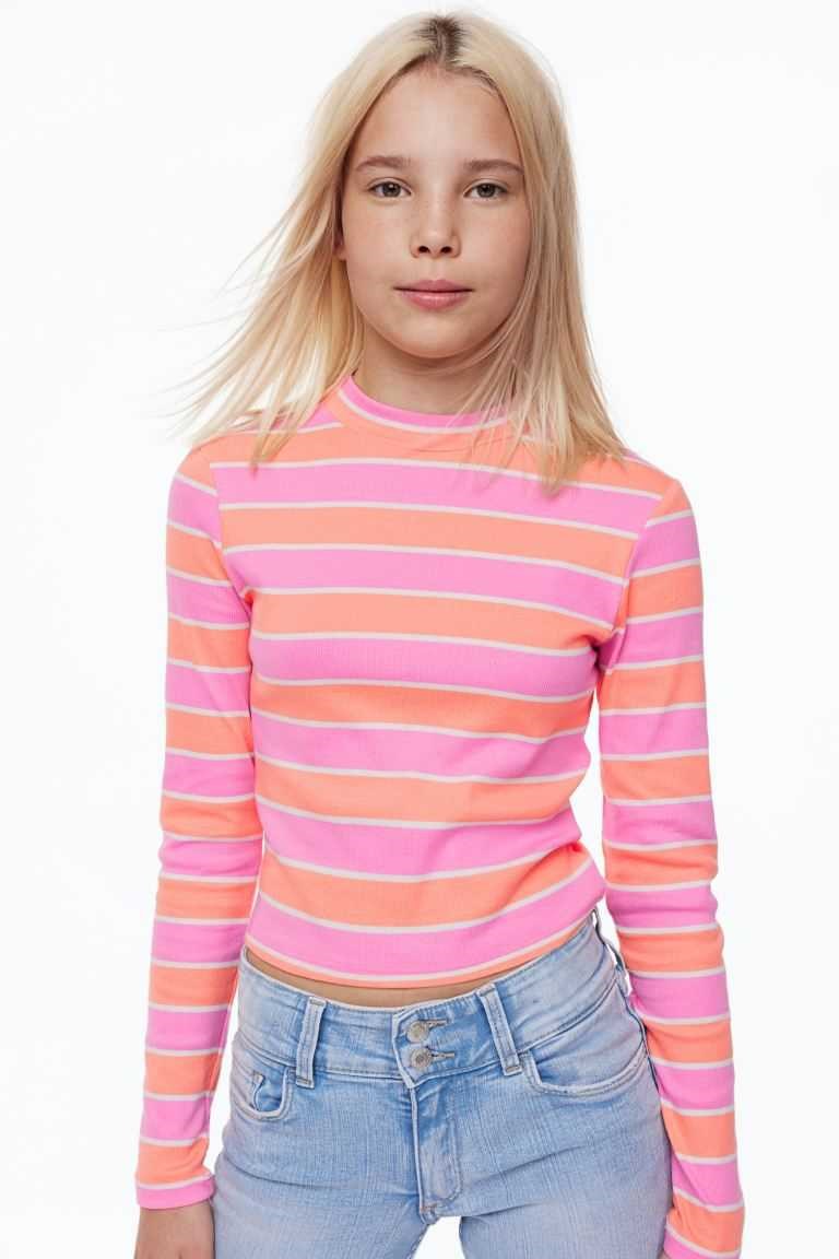 H&M Long-sleeved Jersey Tops Kids\' Clothing Pink/Striped | LDSVBNI-98