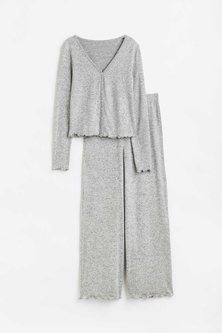 H&M Pajama Cardigan and Pants Women's Sleepwear & Loungewear Light Gray Melange | LIOUQYV-09