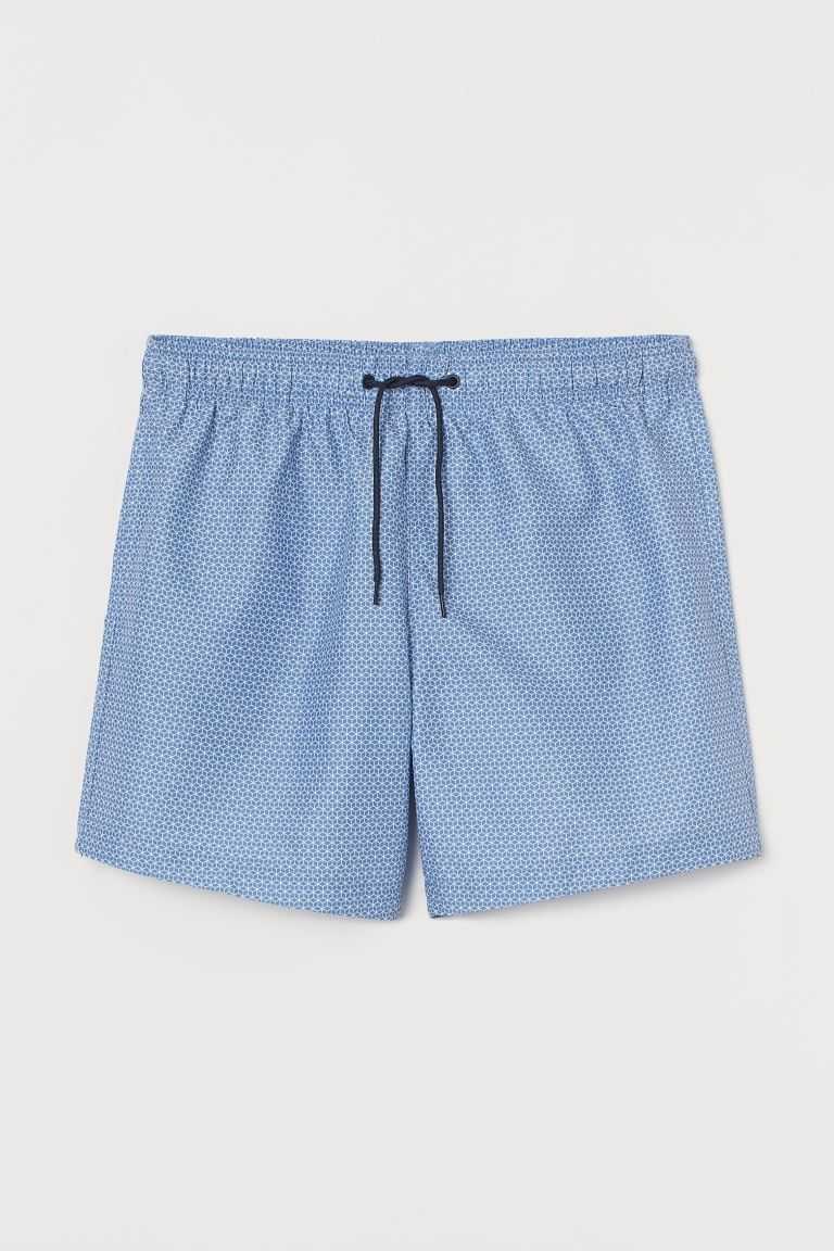 H&M Patterned Swim Shorts Men\'s Swimwear Dark Gray/Striped | QITVSJU-73