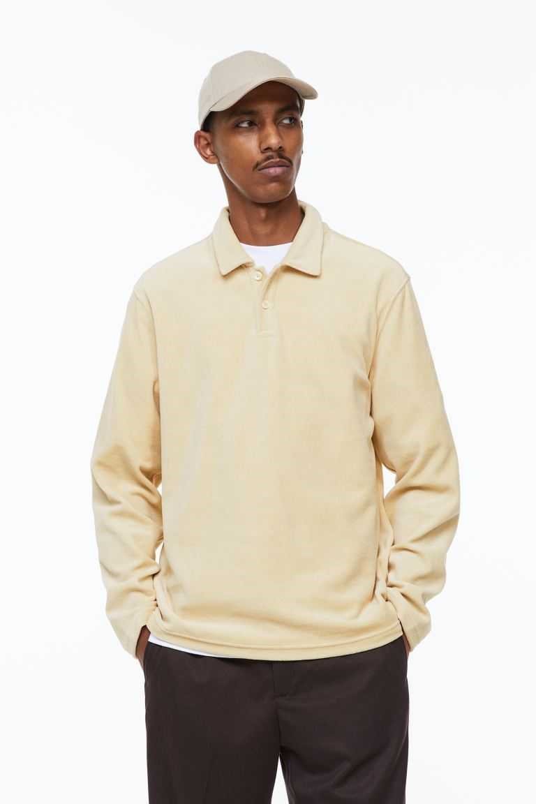 H&M Regular Fit Velour Men's Polo Shirts Light Beige | XVZFLHK-67