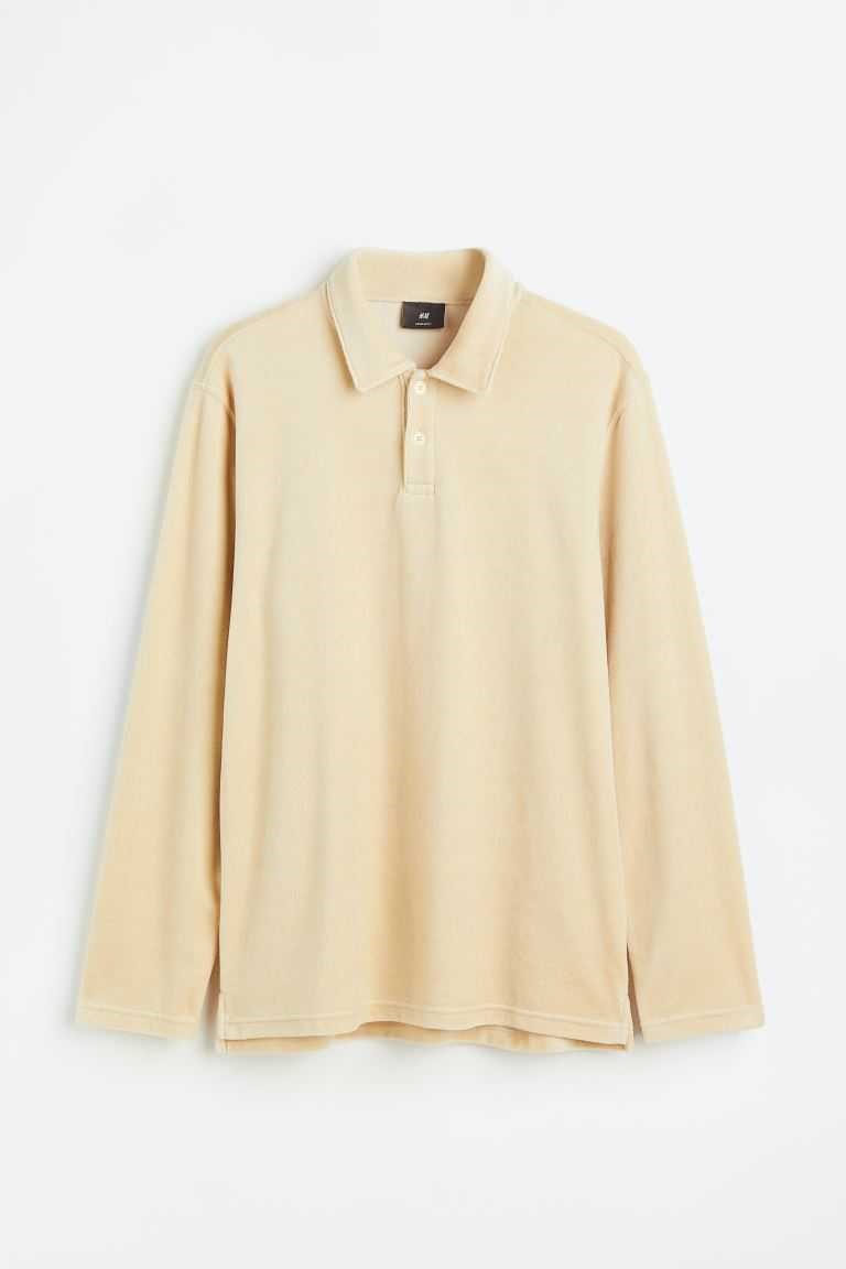 H&M Regular Fit Velour Men's Polo Shirts Light Beige | XVZFLHK-67