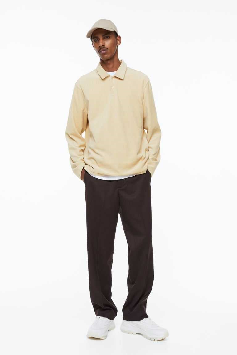 H&M Regular Fit Velour Men\'s Polo Shirts Light Beige | XVZFLHK-67