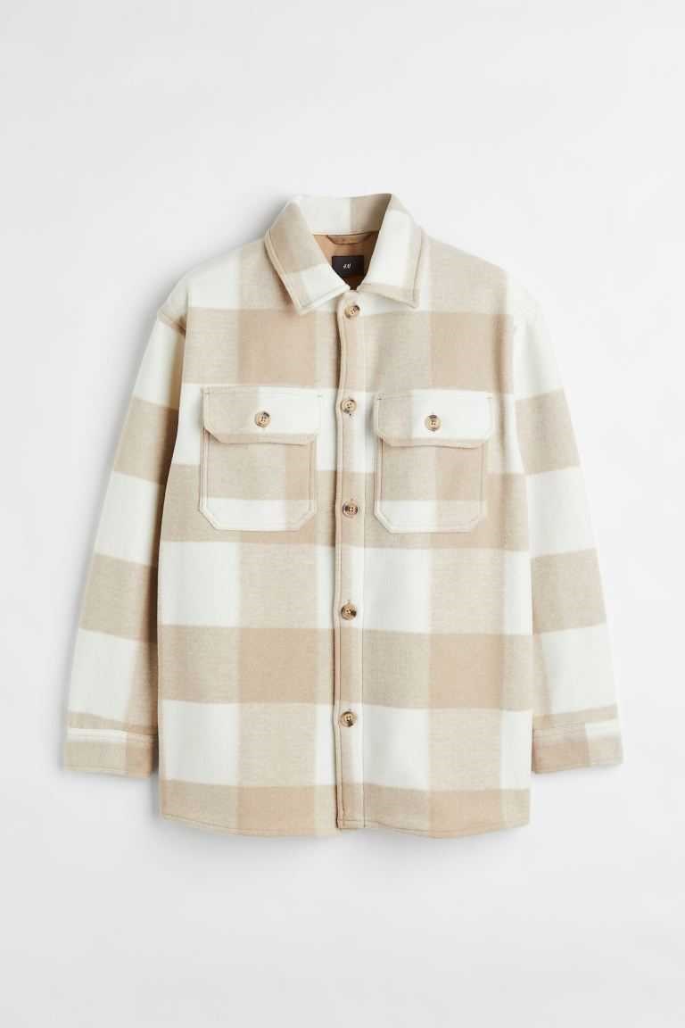 H&M Relaxed Fit OverShirts Men's Shirts White/Beige Checked | PIWEKJG-05