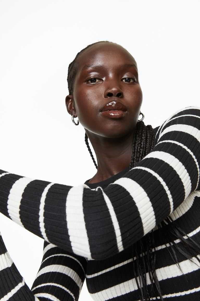 H&M Rib-knit Women's Tops Cream/Striped | BUQLAVT-93