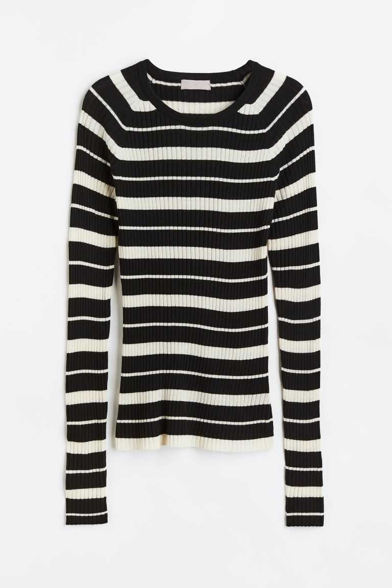 H&M Rib-knit Women's Tops Cream/Striped | BUQLAVT-93