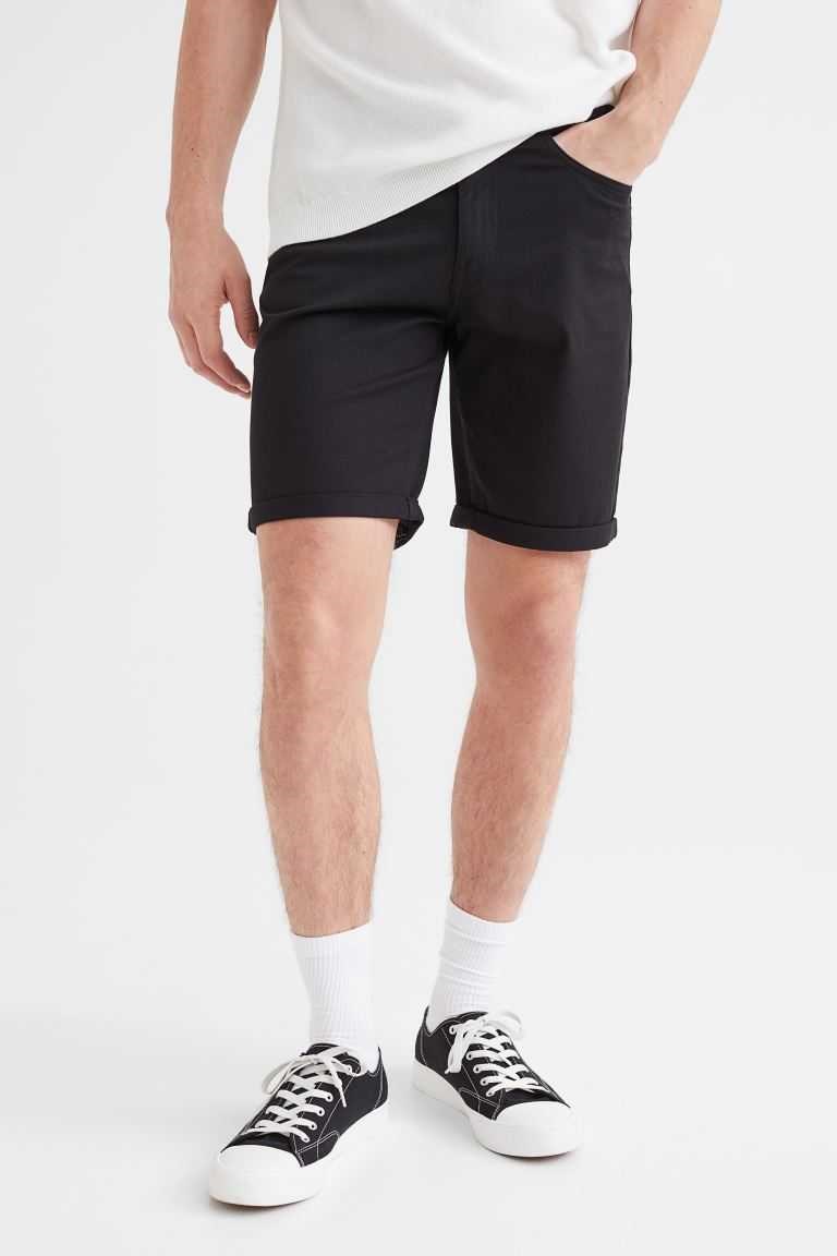 H&M Slim Fit Cotton Twill Men's Shorts Navy Blue | CTXOYJQ-72