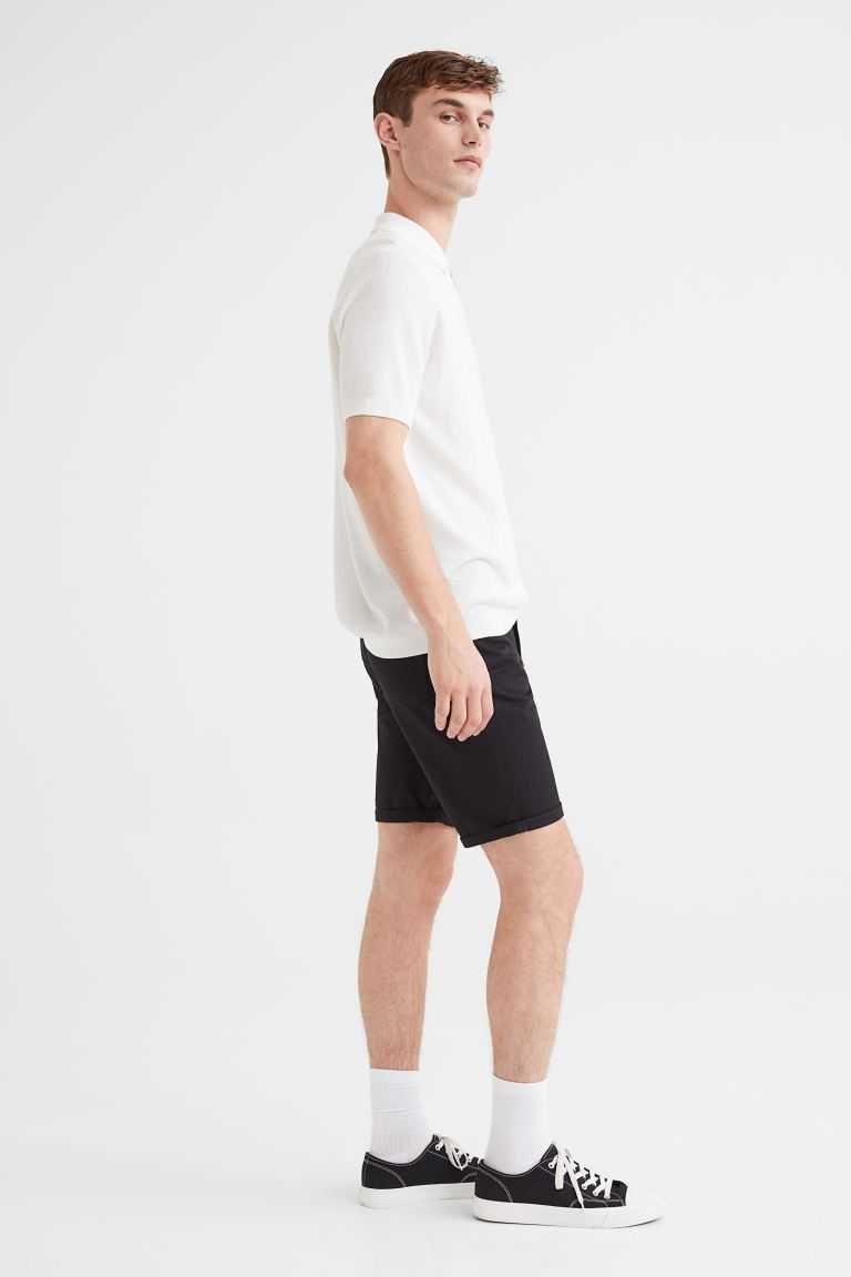 H&M Slim Fit Cotton Twill Men's Shorts Navy Blue | CTXOYJQ-72