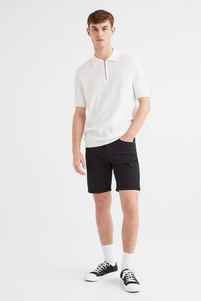 H&M Slim Fit Cotton Twill Men\'s Shorts Navy Blue | CTXOYJQ-72