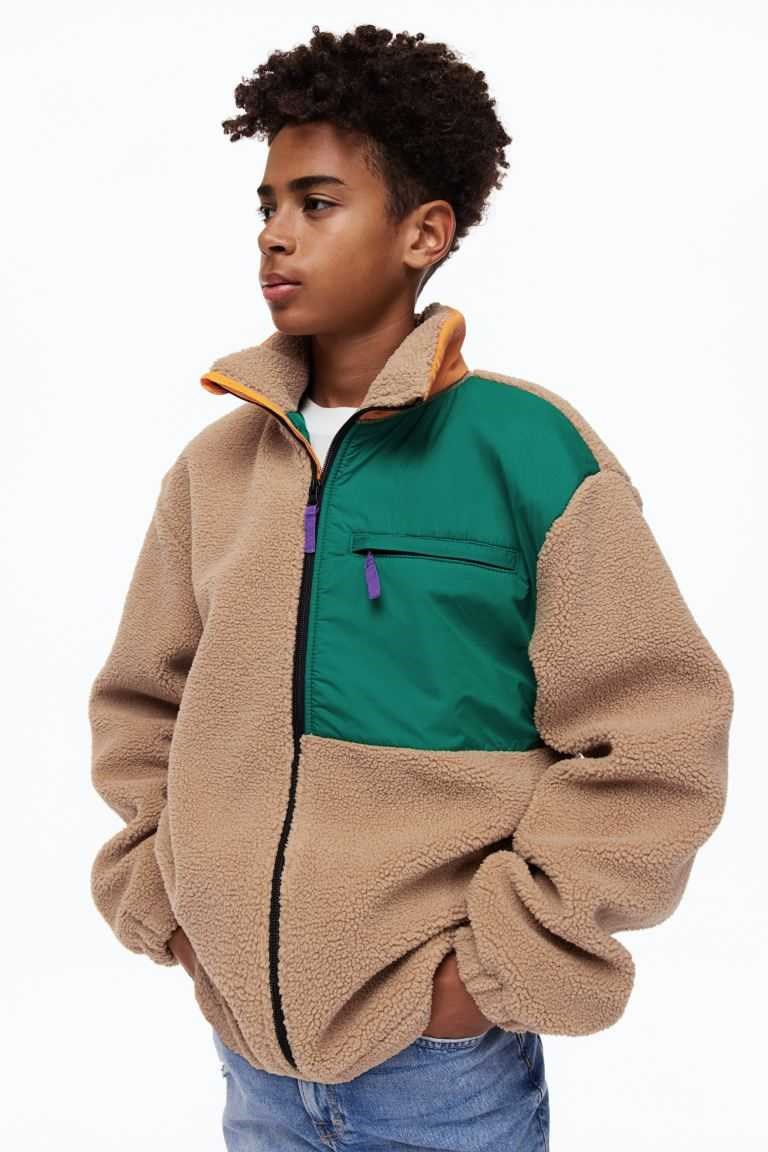 H&M Teddy Jackets Kids' Outerwear Beige/Color-block | TQDZVJK-20