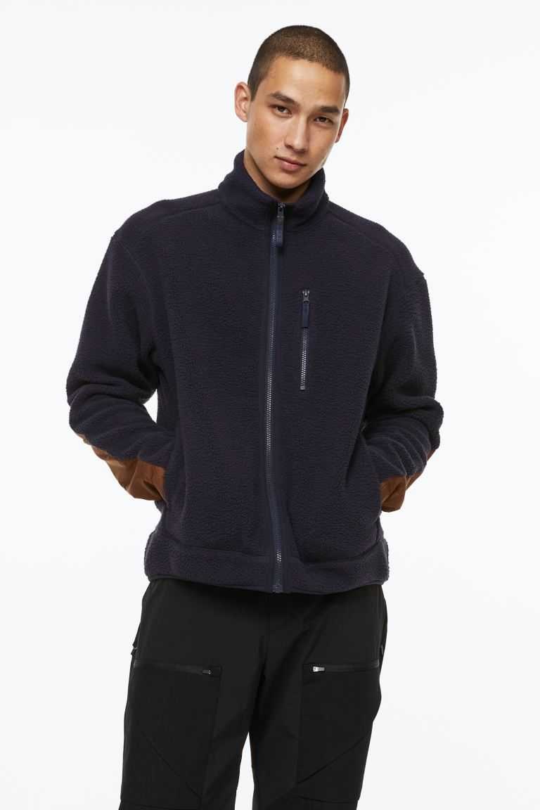 H&M Teddy sports Jackets Men\'s Sportswear Navy Blue/Brown | OUWKIEB-95